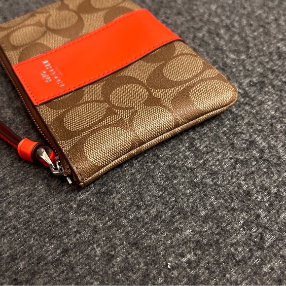 Coach Corner Zip Wristlet in Signature Khaki Orange - Picture 7 of 12
